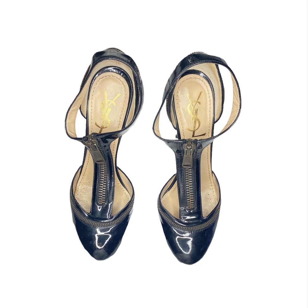 Vintage Yves Saint Laurent Black / Gold T-Bar Heels
